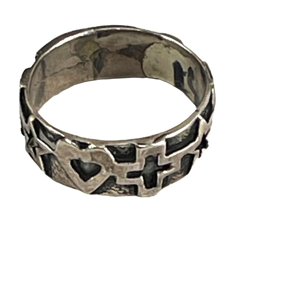 Star & Heart Pattern Silver Ring - image 3